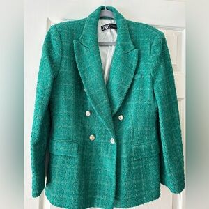Zara Women's Balmain Style Green Tweed Blazer